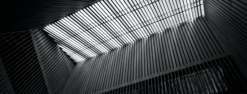 Photo of the ceiling at the Audain Art Museum in Black and White.