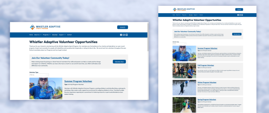 A preview of the Whistler Adaptive's Accessible Web Design on it's Volunteer page