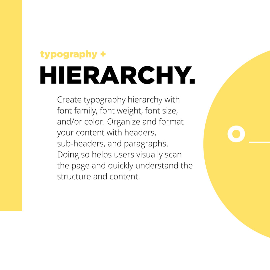 create typography hierarchy with font family, weight, size and colour.